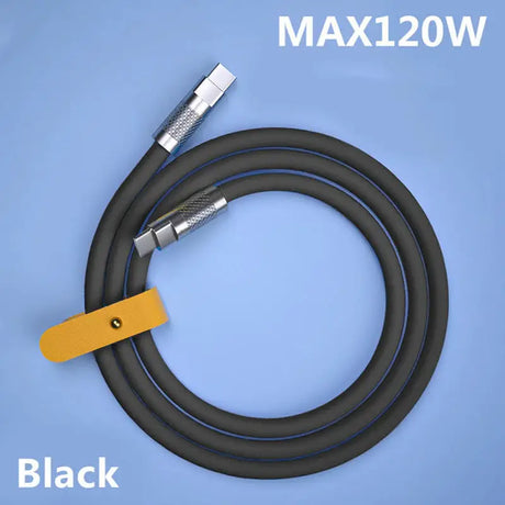 a black cable with a yellow cord