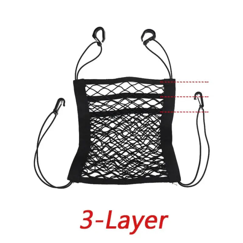 a black mesh bag with a red line on the bottom