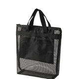 a black mesh bag with a black handle