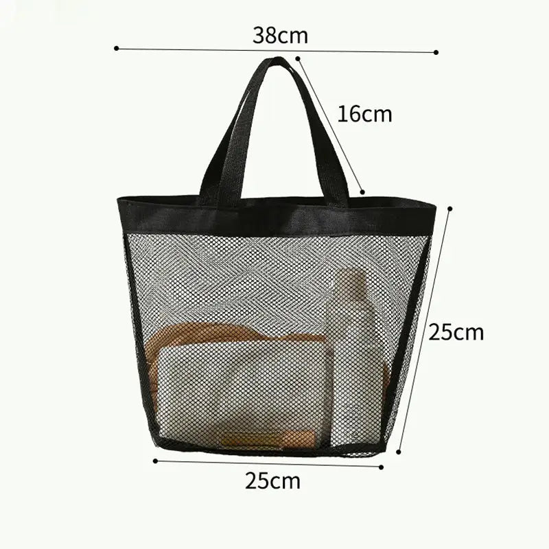 a black mesh bag with a white background