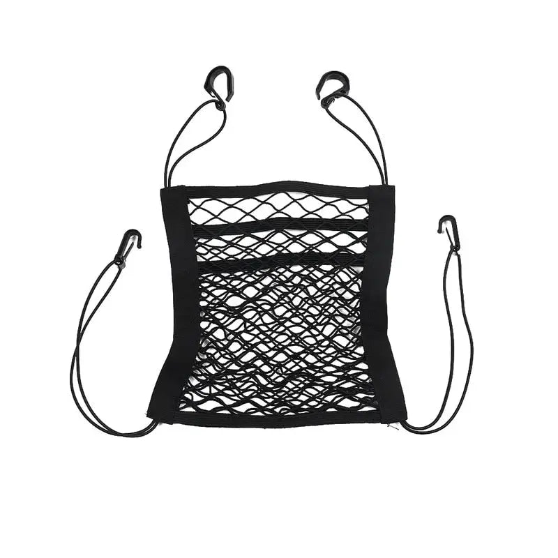 a black mesh bag with a strap