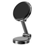 a close up of a black phone holder on a white background