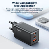 Black multi-port USB charger with three charging ports.