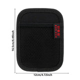 a black nylon case with a red logo on the front