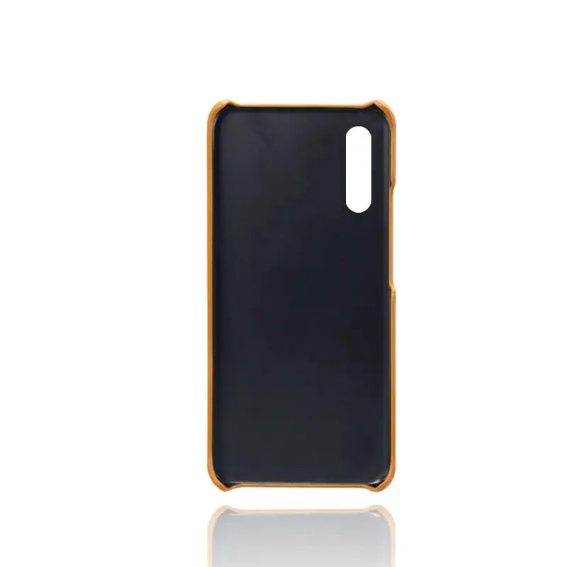 the back of a black and orange iphone case