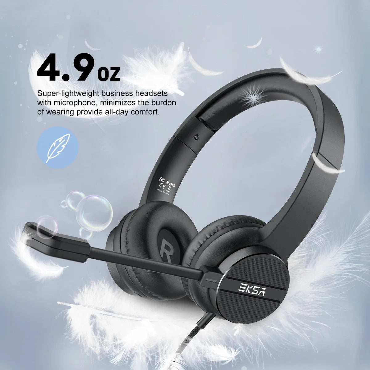 Black over-ear headset with attached microphone and ’EKSA’ branding.