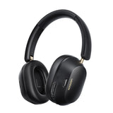 Black over-ear wireless headphones with gold accents.