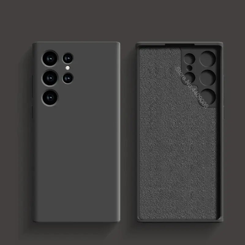 The back and side of a black phone case with a camera lens