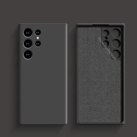 the back and side of a black phone case with a camera lens