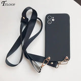 a black phone case with a strap