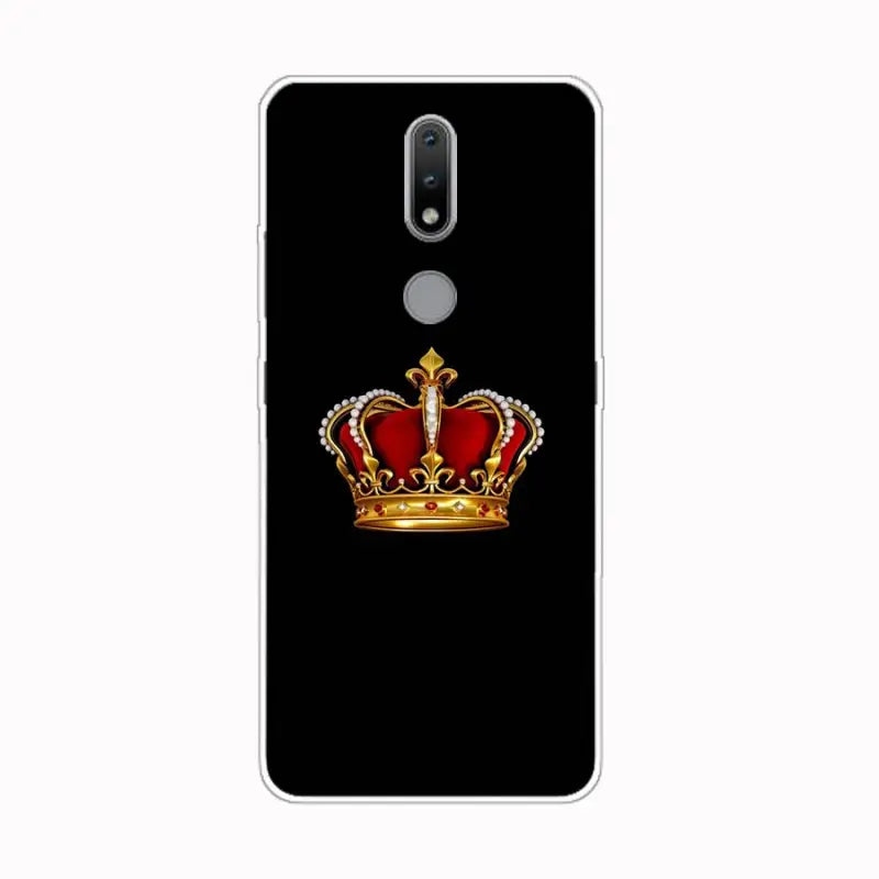 a black phone case with a crown on it