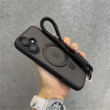 Black phone case with lanyard.