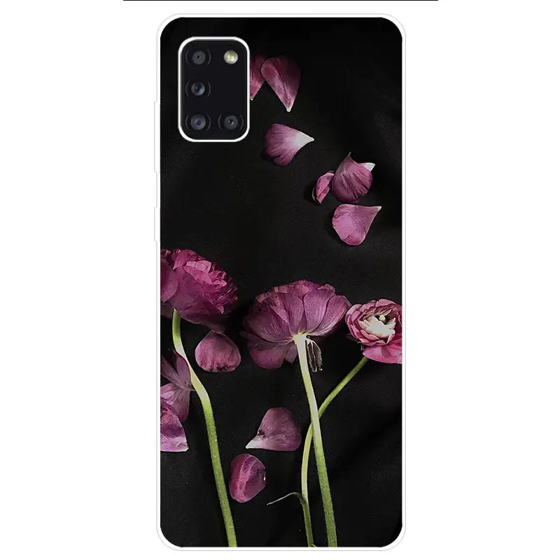 a black phone case with pink flowers
