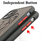 Black samsung galaxy phone case with red independent button accents and minimalist line art design on the back side