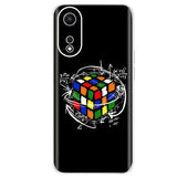 a black phone case with a rubix cube and a drawing of a cube