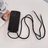 a black phone case with a black strap on top of it