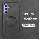 the back of a black phone case with the text luxury leather