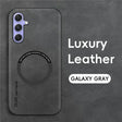 the back of a black phone case with the text luxury leather