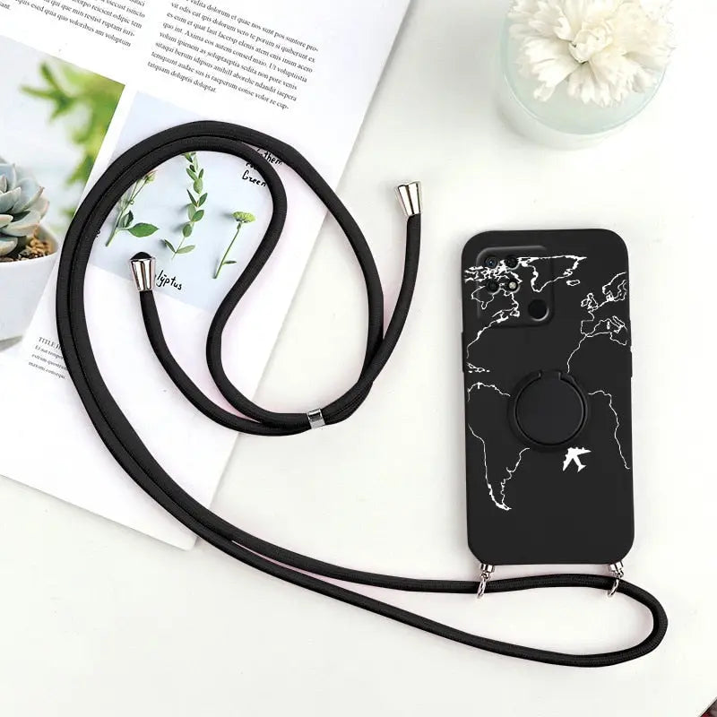 a black phone case with a white flower on it