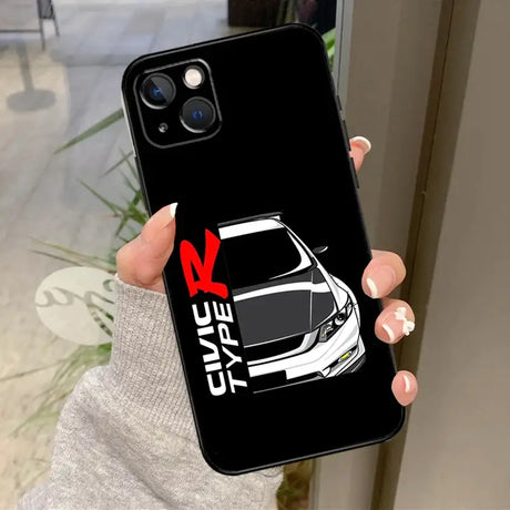 A black phone case with a white car logo