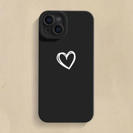 A black phone case with a white heart on it