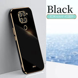 the back of a black phone with a gold frame