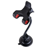 a close up of a black and red car phone holder
