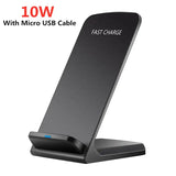 a black phone stand with a fast charge charger on it