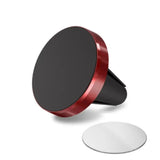 a red and black phone stand with a white circle