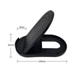 a black plastic phone stand with a white background