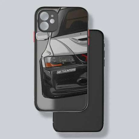 The back of a black porsche iphone case