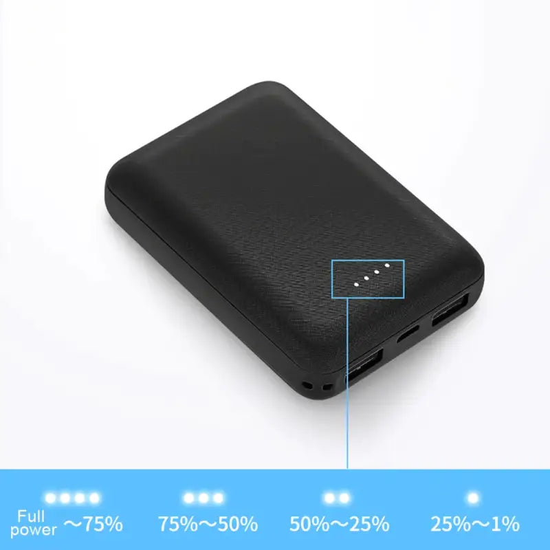 a black power bank with a blue background