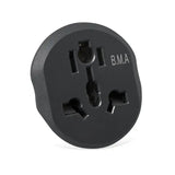 A black power plug with the word bm on it