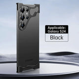 Black protective case for a Samsung Galaxy S24 smartphone featuring a distinctive camera cutout design.