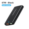 Black rectangular portable GaN charger with 67W power output and dual charging ports.