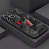 The back of a black and red camouflage iphone case