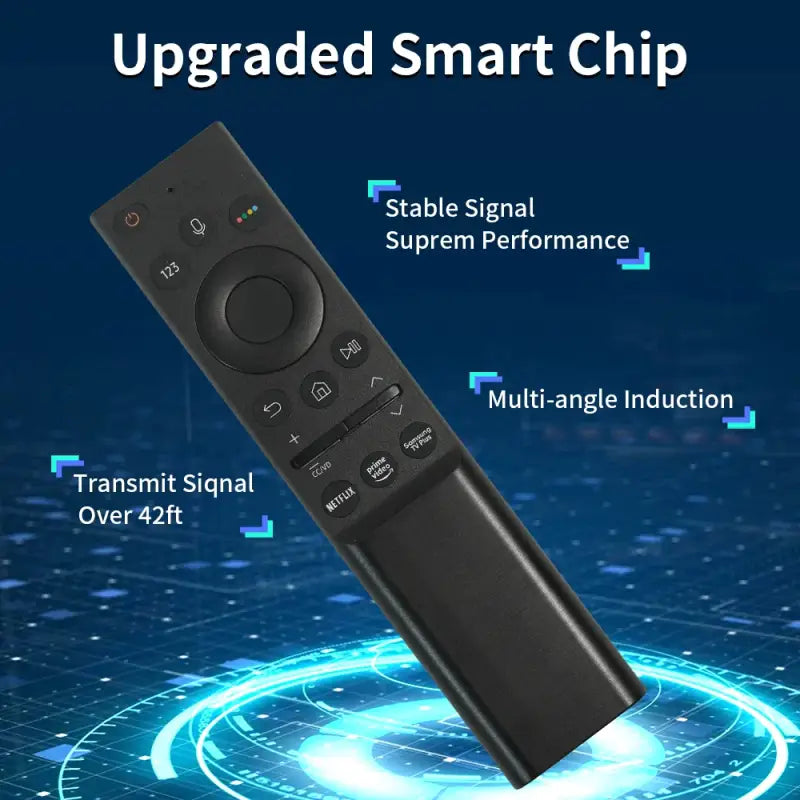 a black remote control device with the text upgrade smart