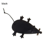 a close up of a black toy mouse with a black tail