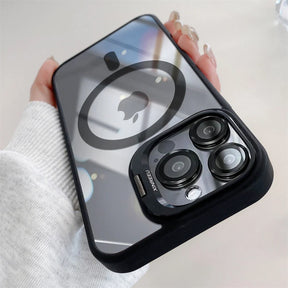 Black-rimmed phone case with camera lens protection.