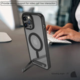 Black-rimmed phone case with magnetic ring and kickstand.