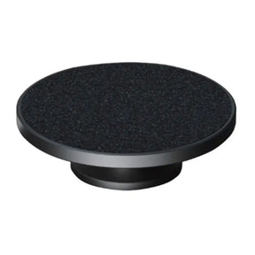 a black round knob with a black surface