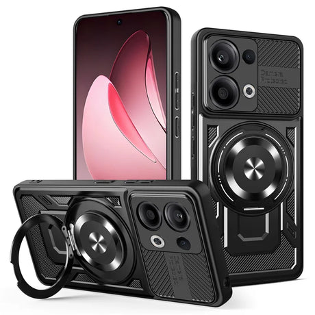 Black rugged phone cases with a kickstand ring and camera cover.