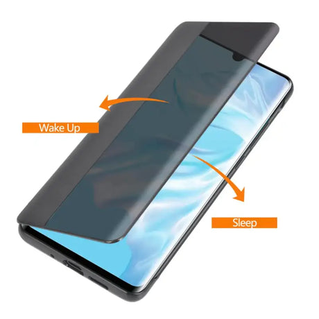 the back of a black samsung note 10 with the screen open