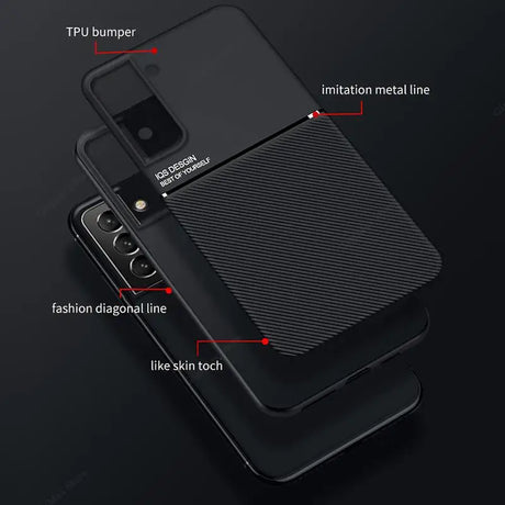 the back of a black iphone case with the details of the case