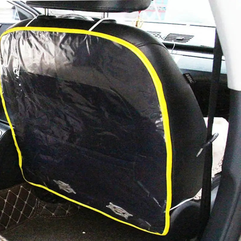 a car with a black seat cover on it