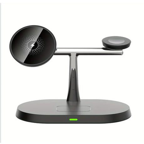 Black and silver multi-device charging stand.