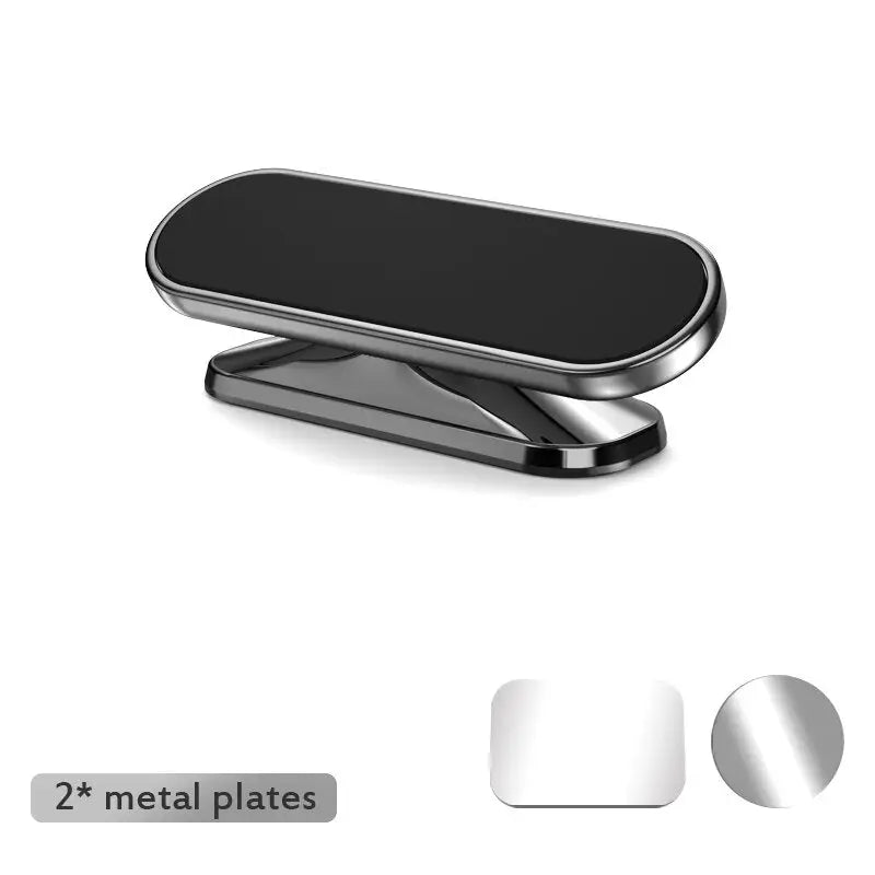 a black and silver metal phone stand with two metal plates