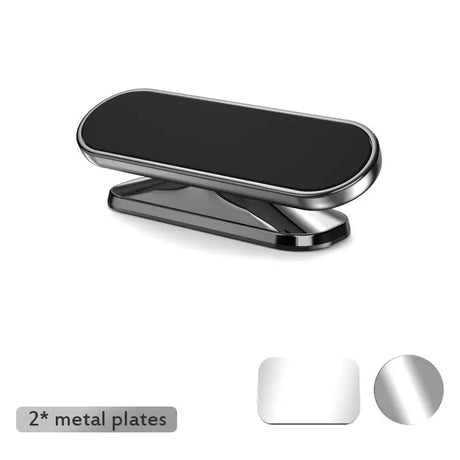 a black and silver metal phone stand with two metal plates