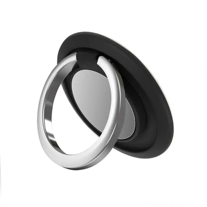 a pair of black and silver rings