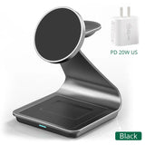 a black and silver charging station with a usb